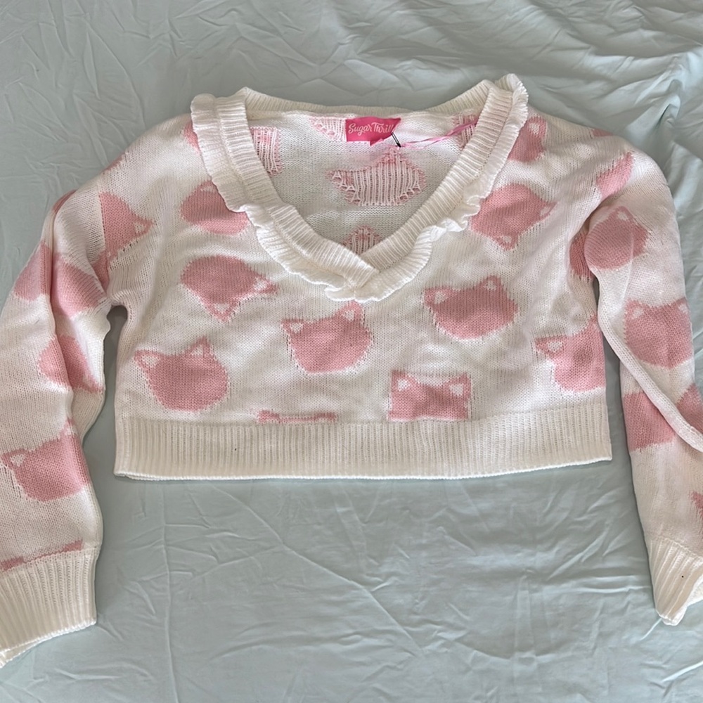 Sugar thrills cropped cat sweater